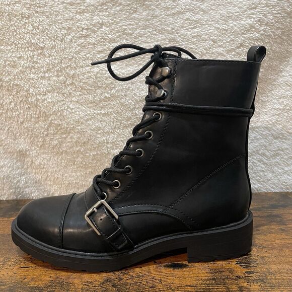 Womens Boots Size 10M White Mountain Combat Decree Black Buckle Zip Lace - Picture 11 of 16